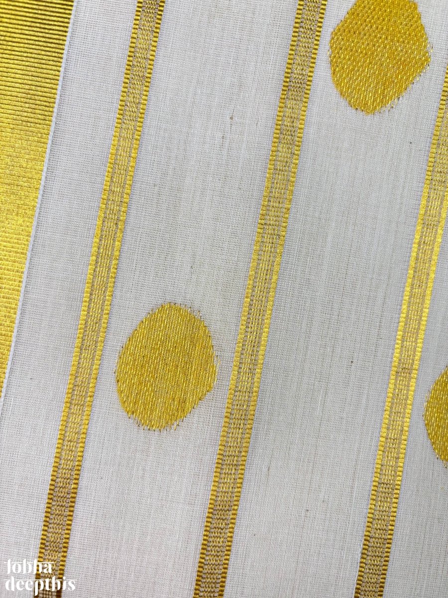 Golden Polka Lines Balaramapuram Handloom Saree - Lobha Deepthis