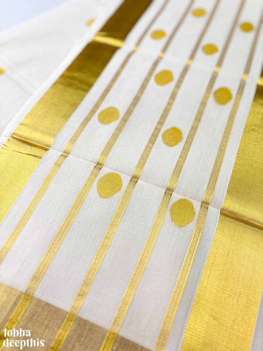 Golden Polka Lines Balaramapuram Handloom Saree - Lobha Deepthis