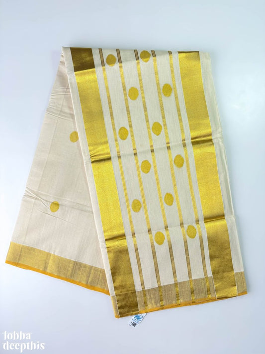 Golden Polka Lines Balaramapuram Handloom Saree - Lobha Deepthis