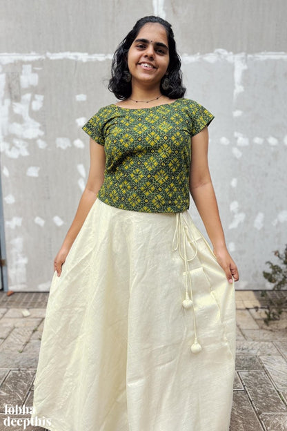 Golden Tissue Onam Skirt - Lobha Deepthis