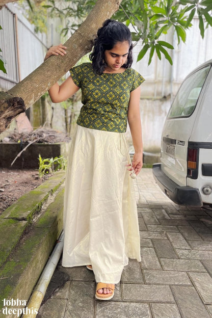 Golden Tissue Onam Skirt - Lobha Deepthis