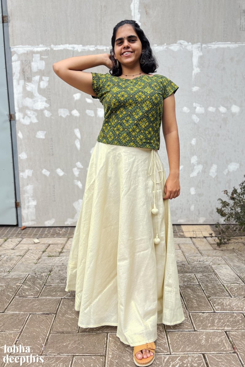 Golden Tissue Onam Skirt - Lobha Deepthis