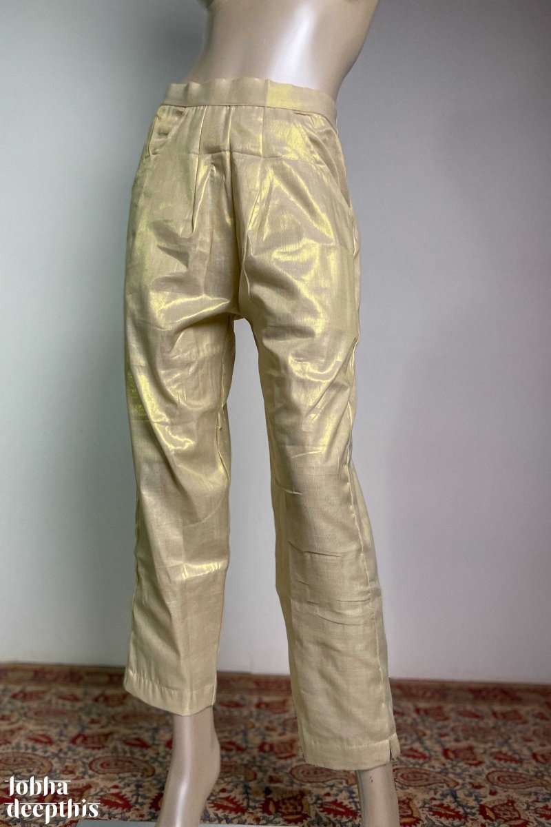 Golden Tissue Pencil Pants - Lobha Deepthis