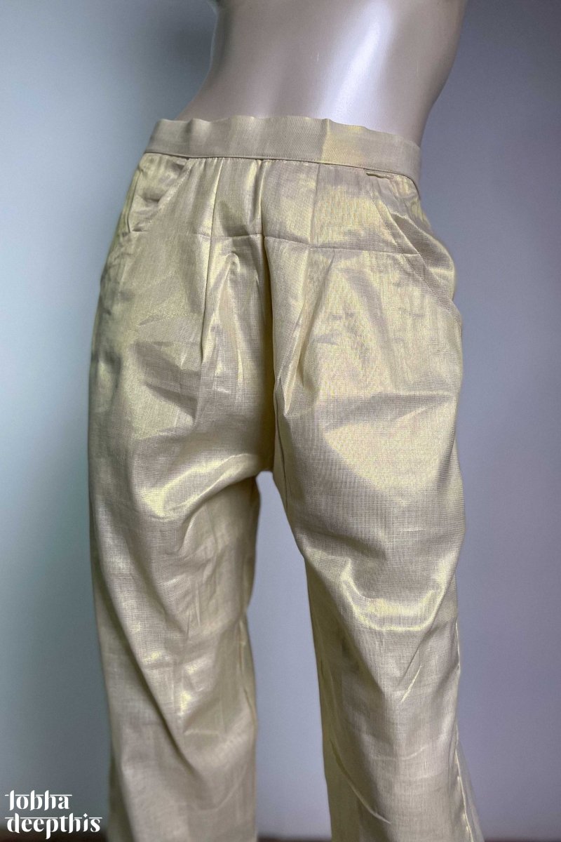 Golden Tissue Pencil Pants - Lobha Deepthis