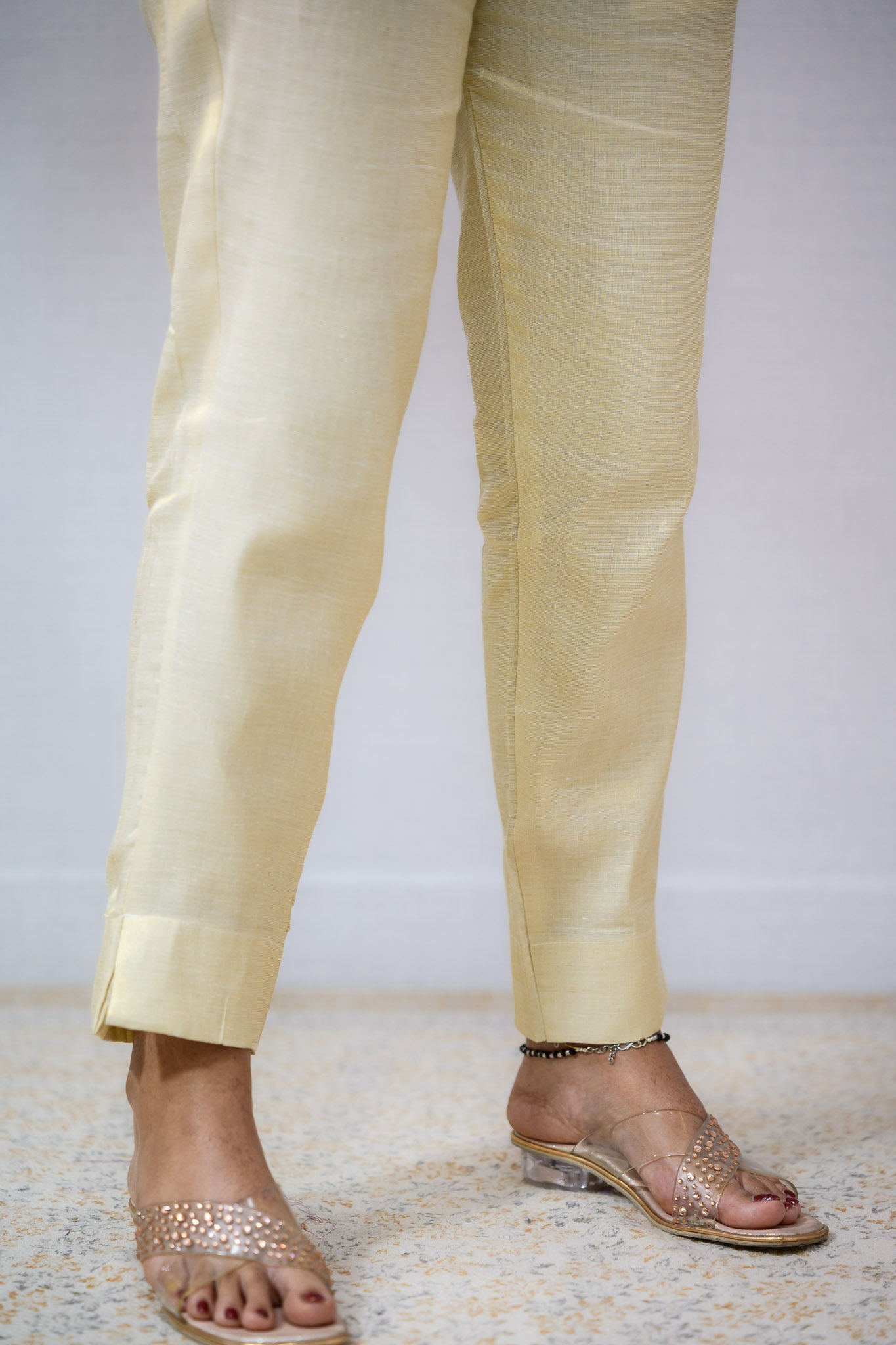 Golden Tissue Pencil Pants - Lobha Deepthis