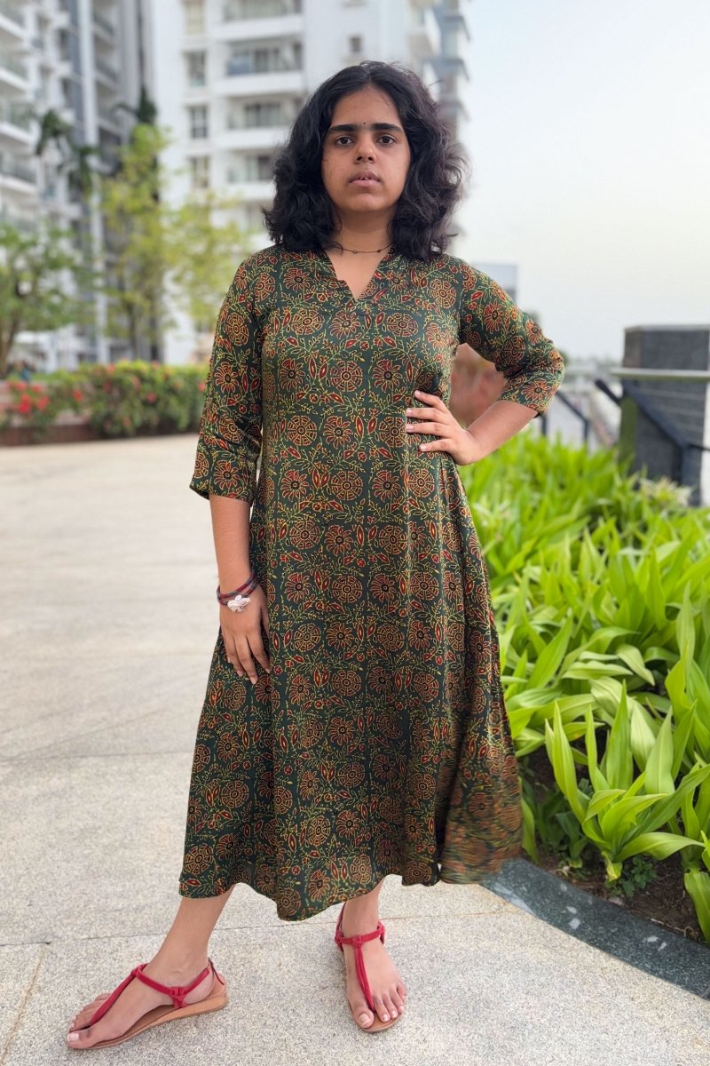 Golzar Modal Ajrakh Dress - Lobha Deepthis