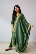Green Maheshwari Silk Dupatta - Lobha Deepthis