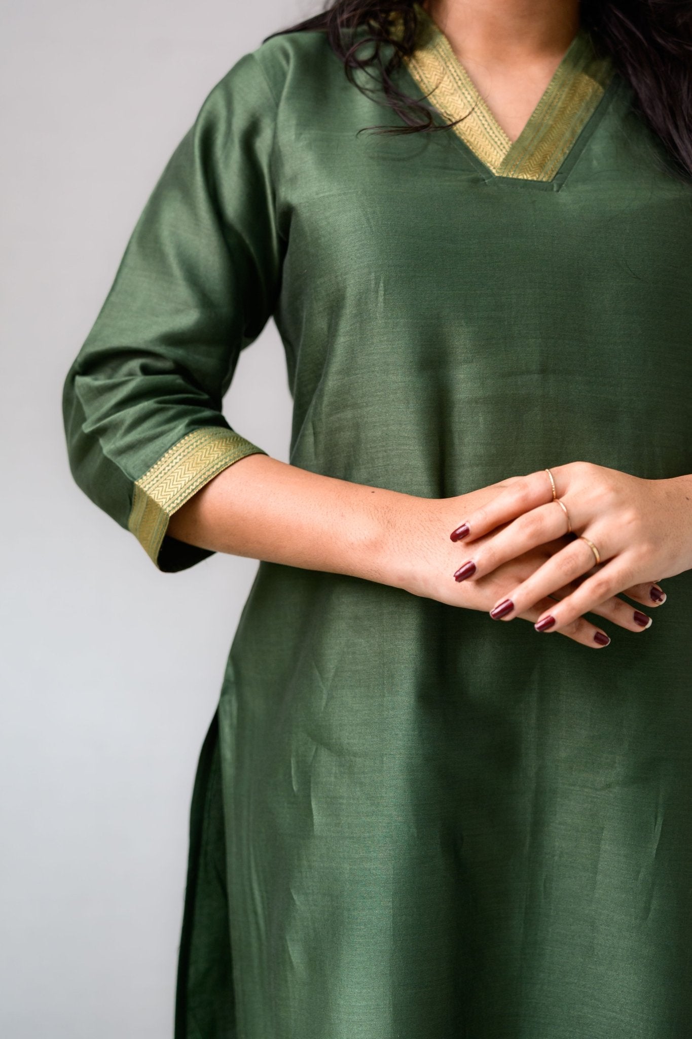 Green Maheshwari Silk Kurta - Lobha Deepthis