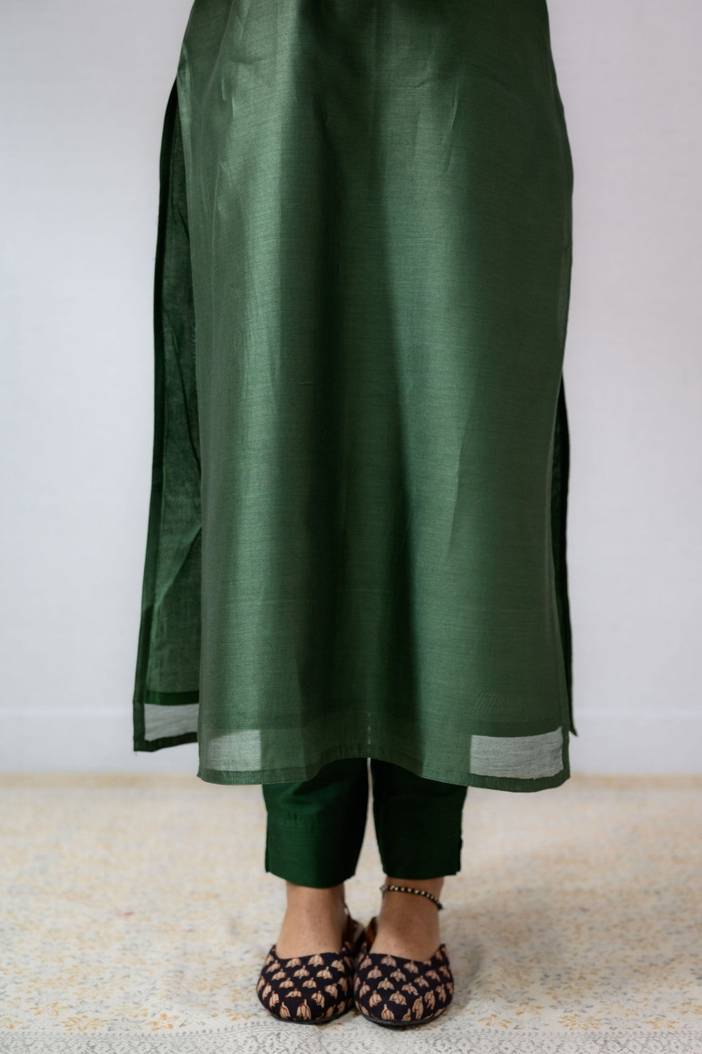 Green Maheshwari Silk Kurta - Lobha Deepthis