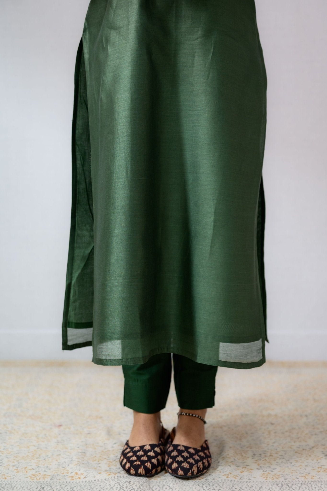 Green Maheshwari Silk Kurta - Lobha Deepthis