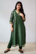 Green Maheshwari Silk Kurta - Lobha Deepthis