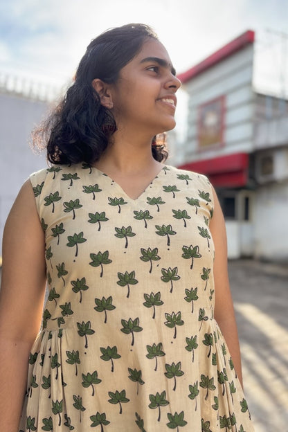 Green Tamara Ivory Sleeveless Dress - Lobha Deepthis