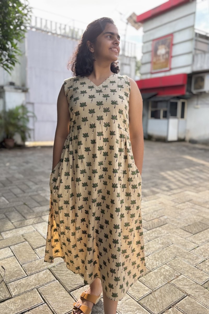 Green Tamara Ivory Sleeveless Dress - Lobha Deepthis