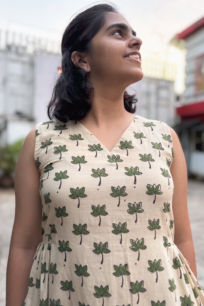 Green Tamara Ivory Sleeveless Dress - Lobha Deepthis