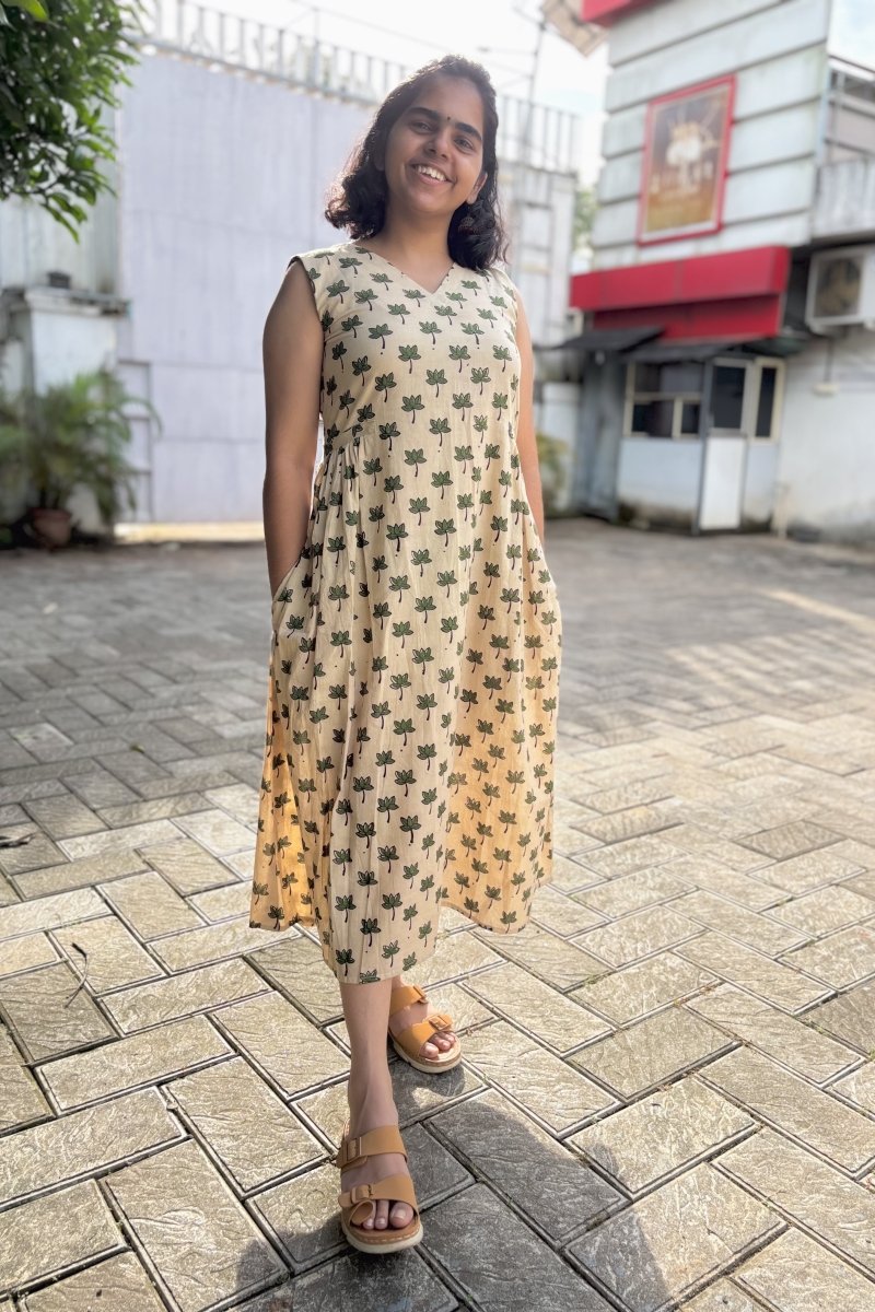 Green Tamara Ivory Sleeveless Dress - Lobha Deepthis