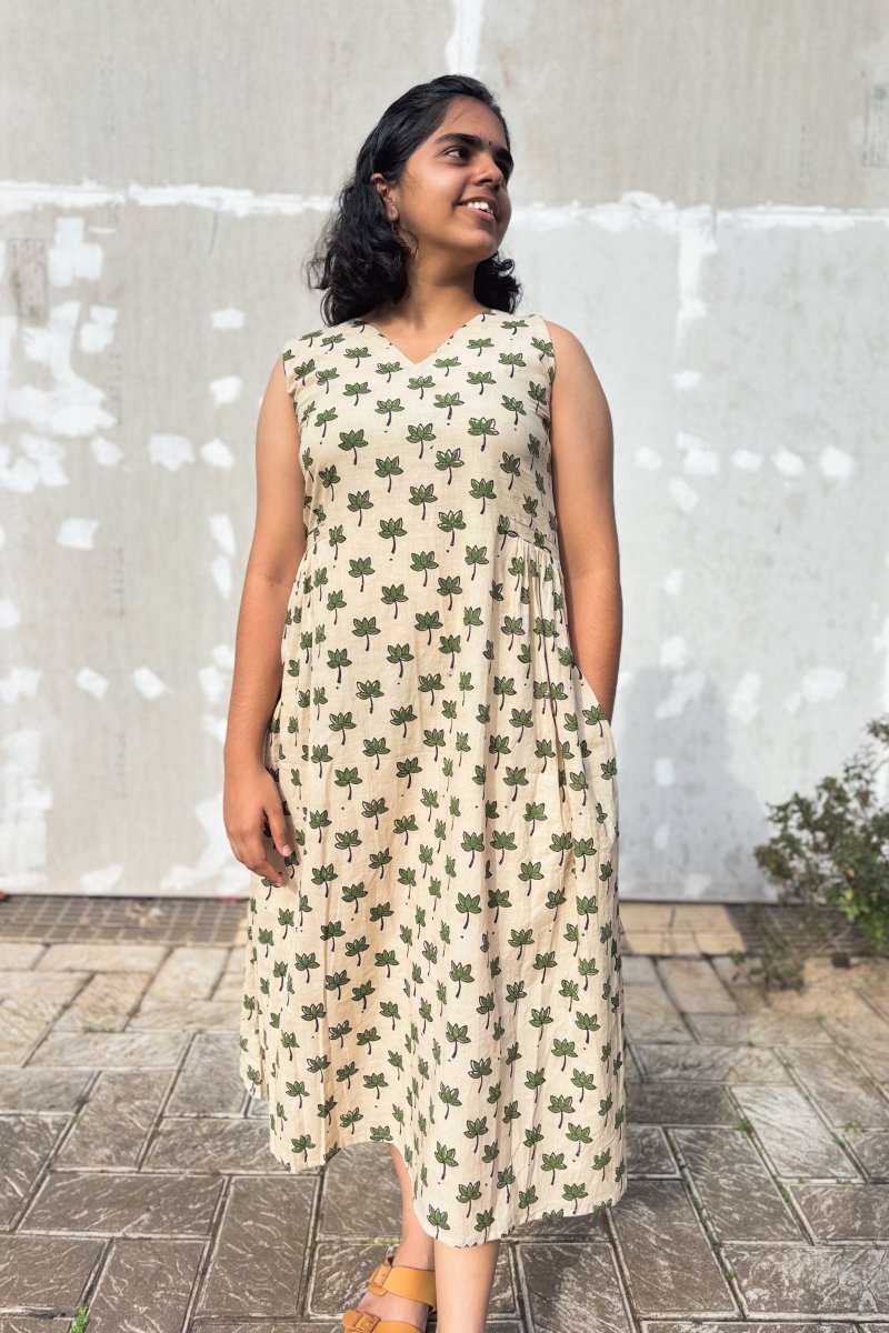 Green Tamara Ivory Sleeveless Dress - Lobha Deepthis