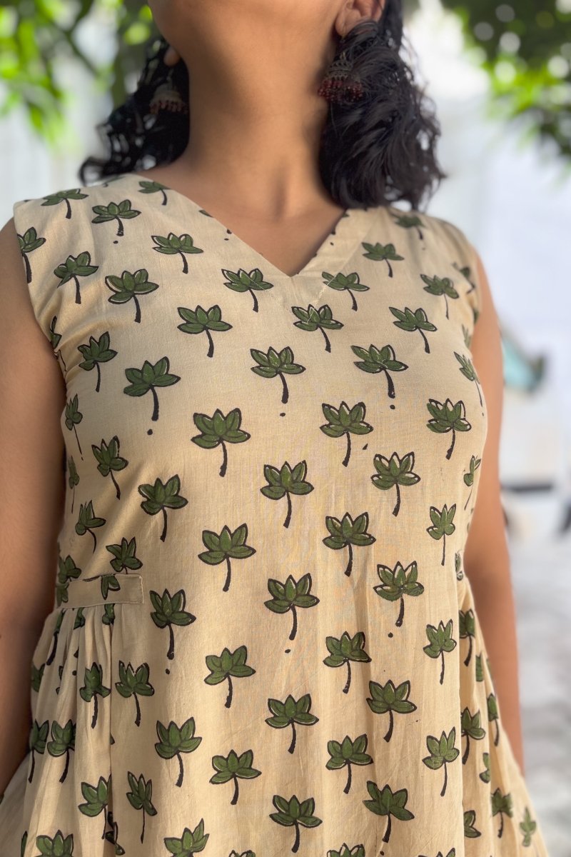 Green Tamara Ivory Sleeveless Dress - Lobha Deepthis