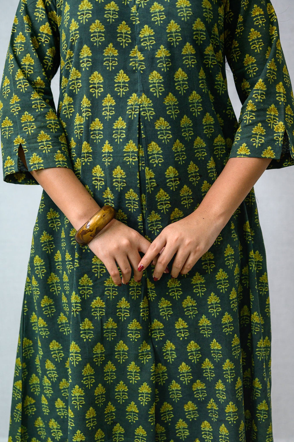 Green Tulips Ajrakh Cotton Dress - Lobha Deepthis