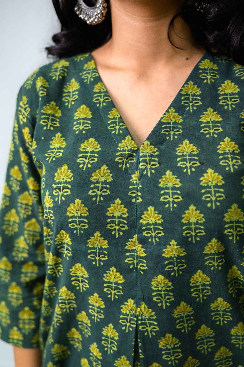 Green Tulips Ajrakh Cotton Dress - Lobha Deepthis