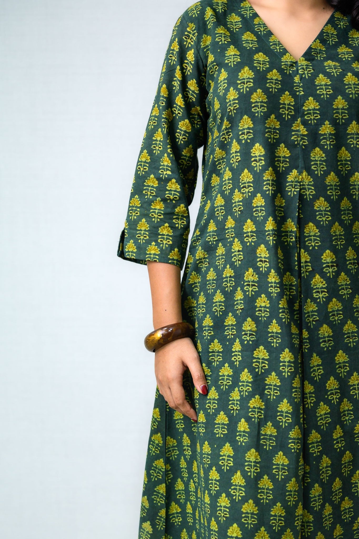 Green Tulips Ajrakh Cotton Dress - Lobha Deepthis