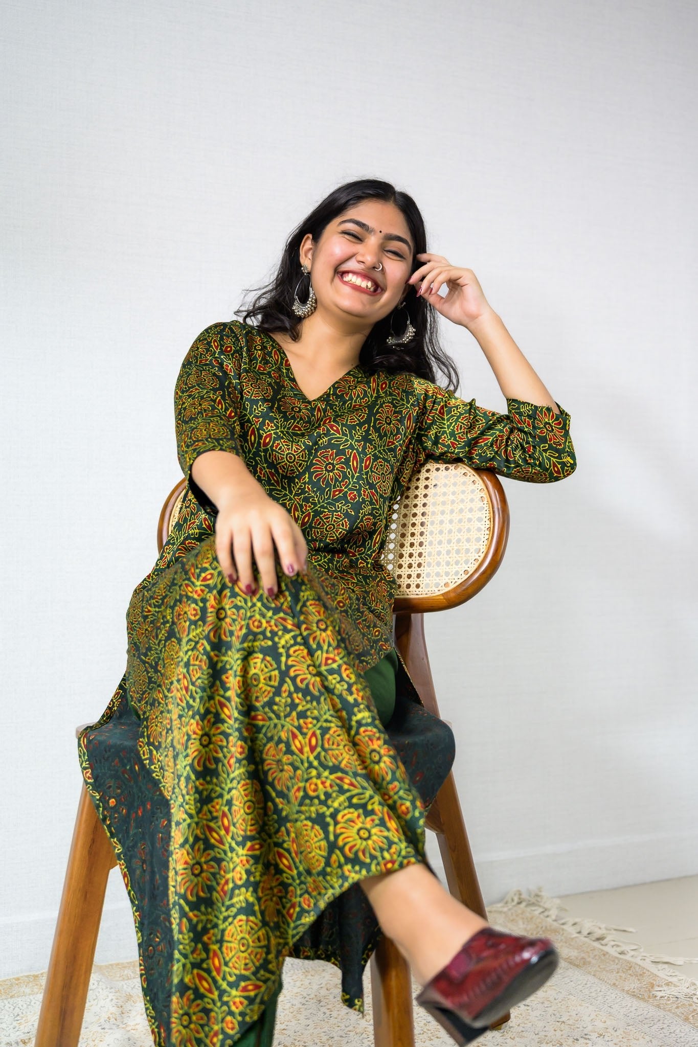 Green Vines Modal Ajrakh Kurta - Lobha Deepthis