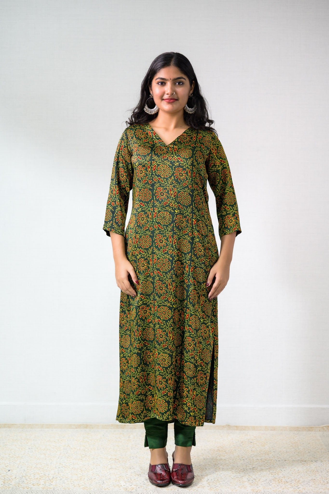 Green Vines Modal Ajrakh Kurta - Lobha Deepthis