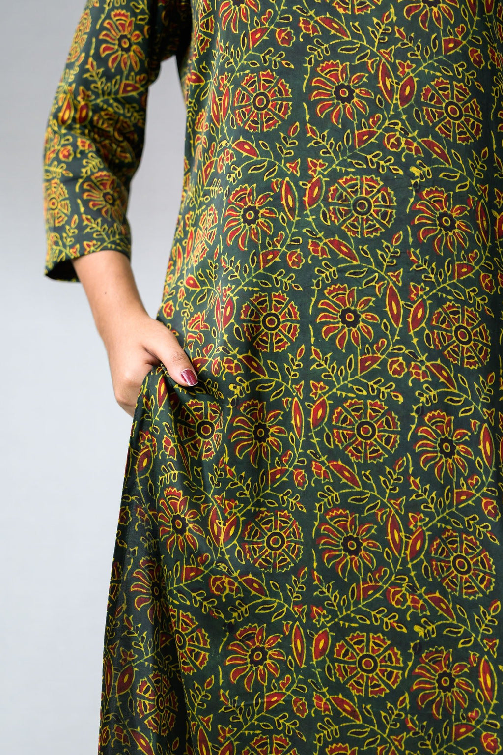 Green Vines Modal Ajrakh Kurta - Lobha Deepthis
