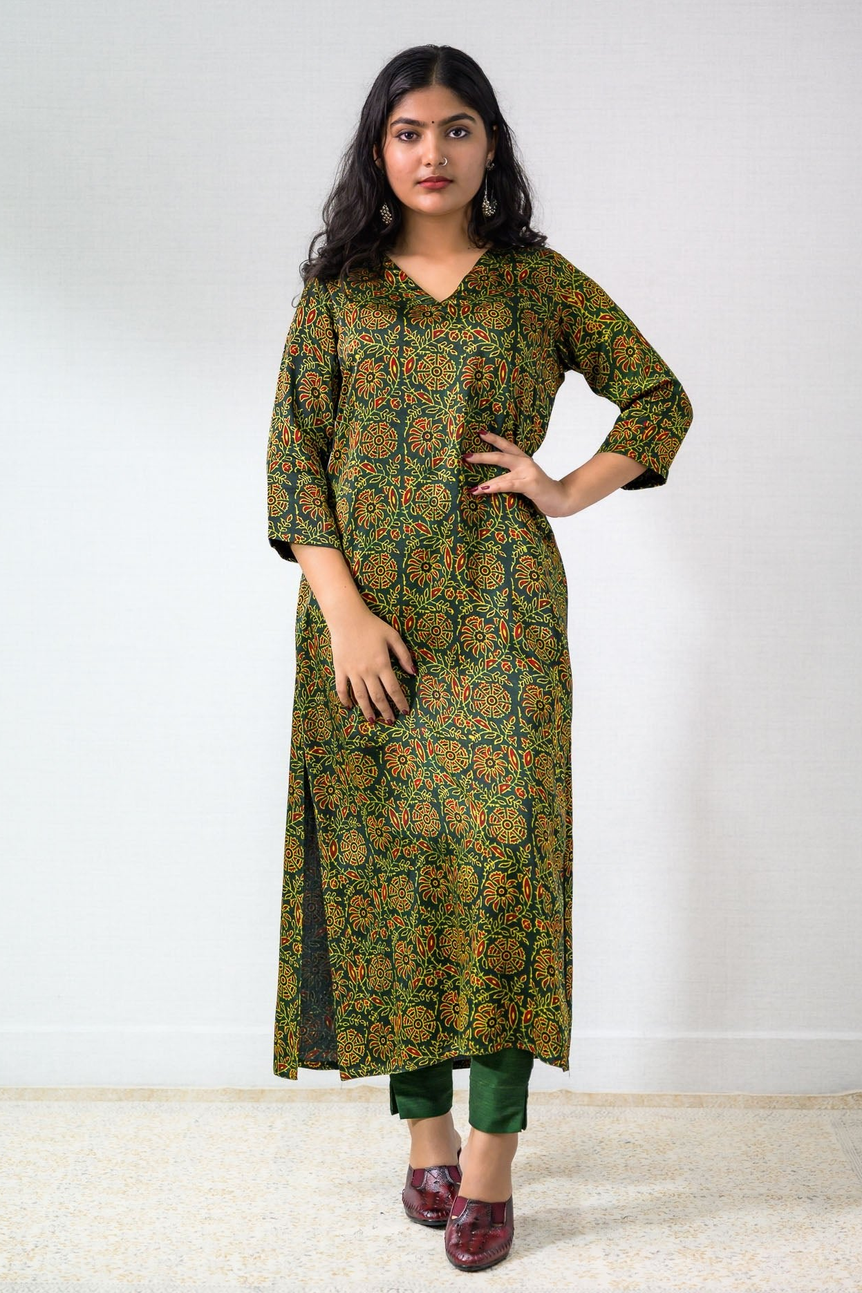Green Vines Modal Ajrakh Kurta