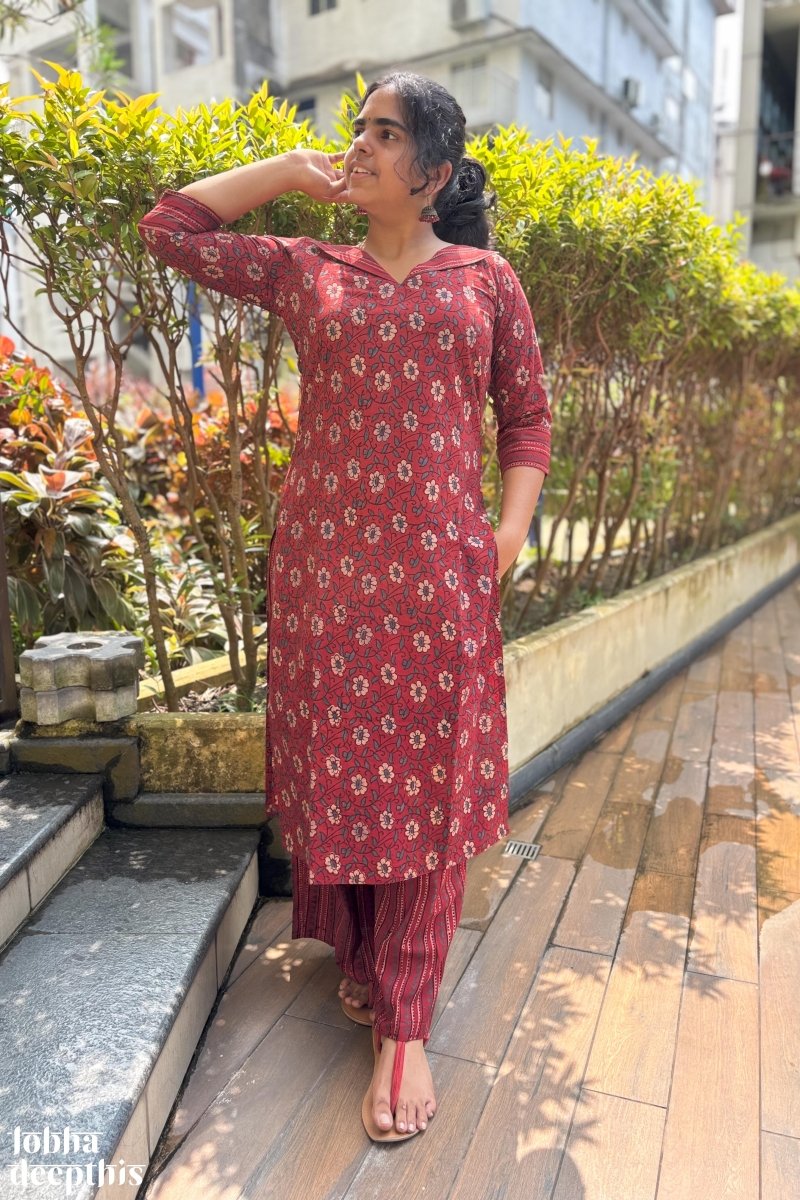 Gulnaar Madder Red Straight Kurta - Lobha Deepthis