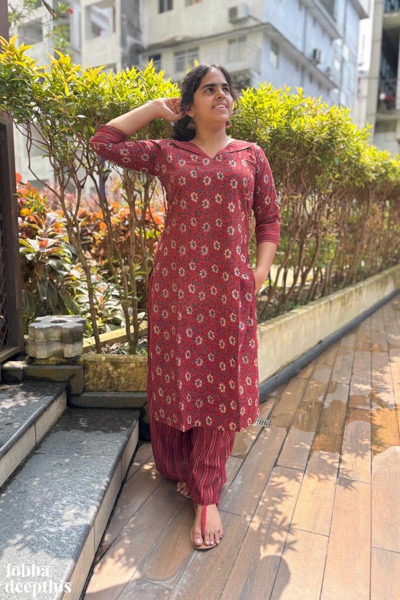 Gulnaar Madder Red Straight Kurta - Lobha Deepthis