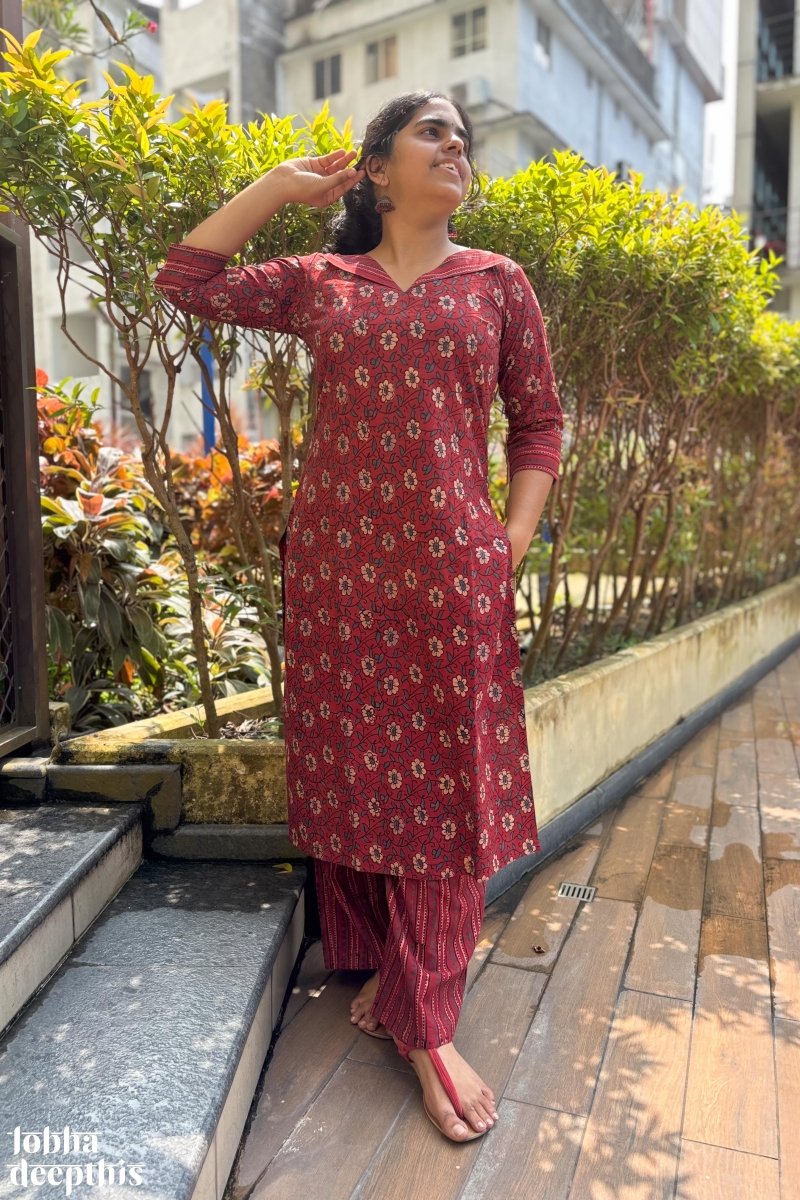 Gulnaar Madder Red Straight Kurta - Lobha Deepthis