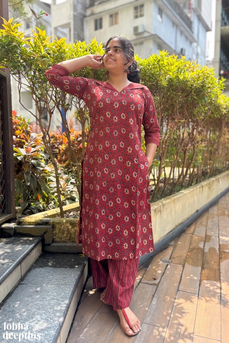 Gulnaar Madder Red Straight Kurta - Lobha Deepthis