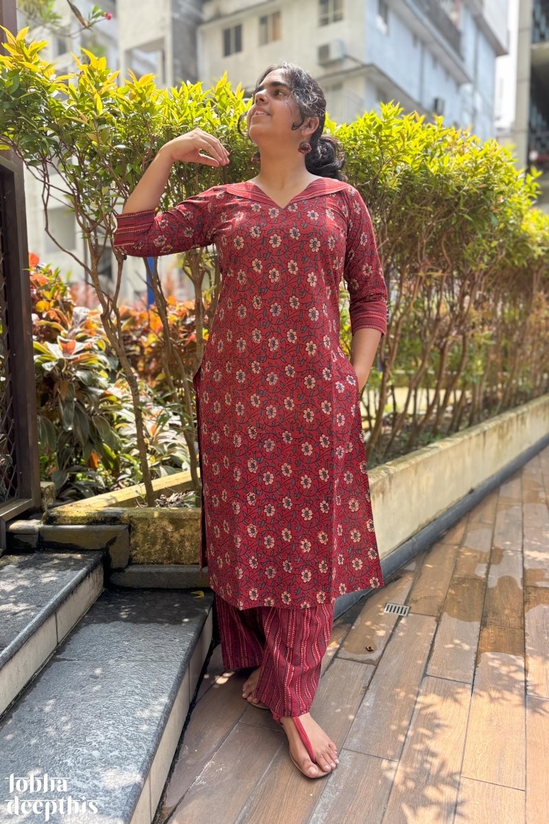 Gulnaar Madder Red Straight Kurta - Lobha Deepthis