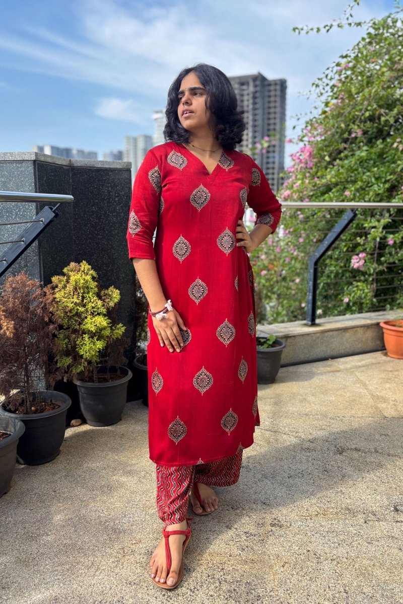Gulrang Modal Ajrakh Kurta - Lobha Deepthis