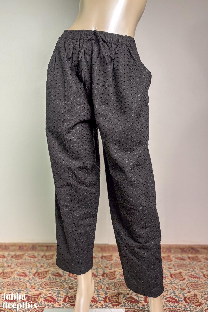 Hakoba Black Pure Cotton Straight Pants - Lobha Deepthis