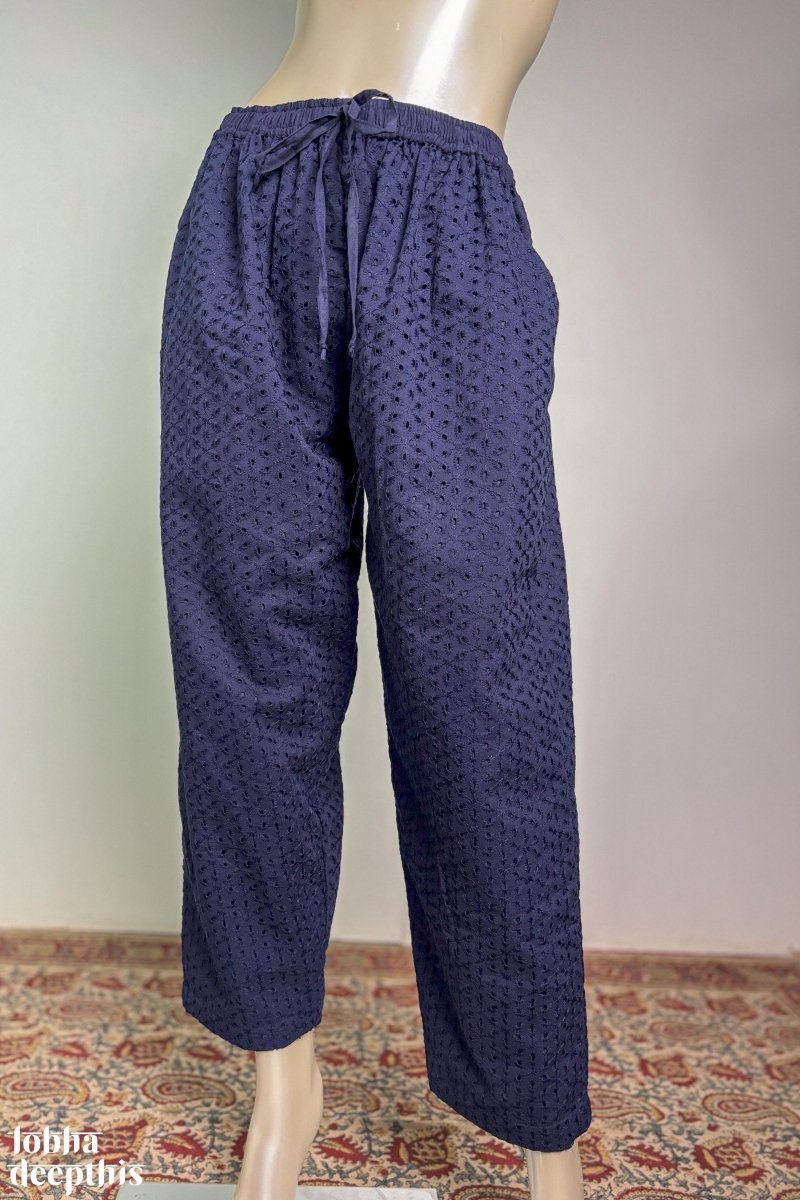 Hakoba Blue Pure Cotton Straight Pants - Lobha Deepthis