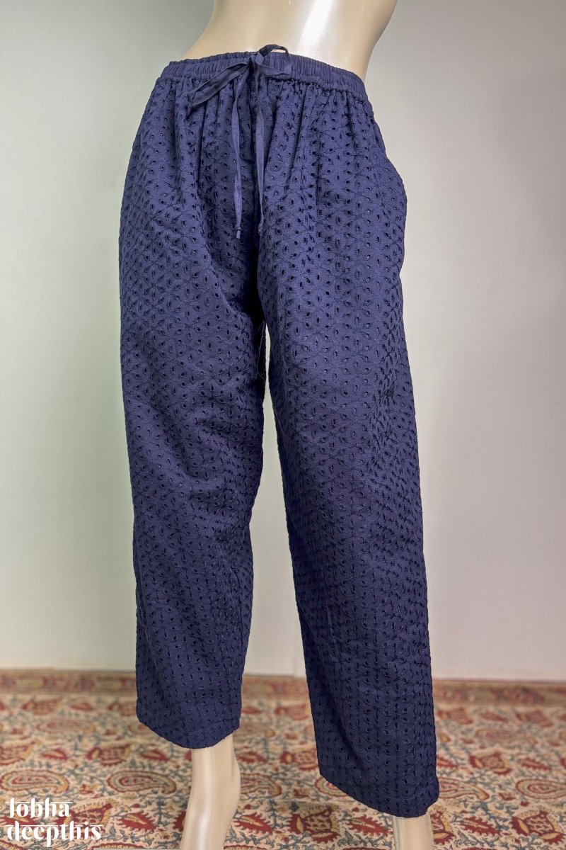 Hakoba Blue Pure Cotton Straight Pants - Lobha Deepthis