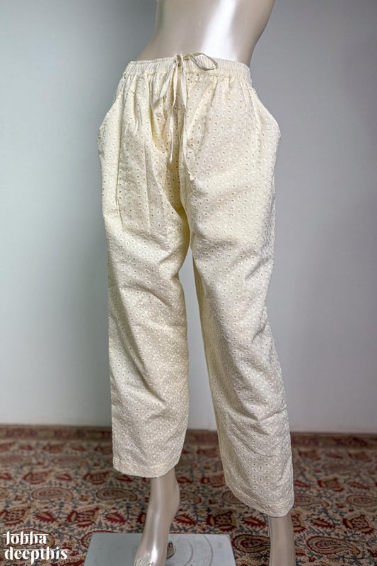 Hakoba Cream Pure Cotton Straight Pants - Lobha Deepthis