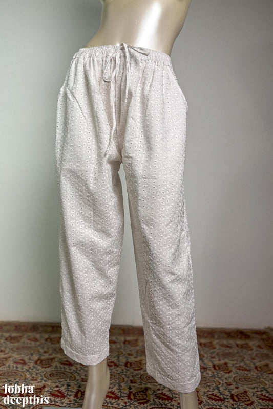 Hakoba White Pure Cotton Straight Pants - Lobha Deepthis