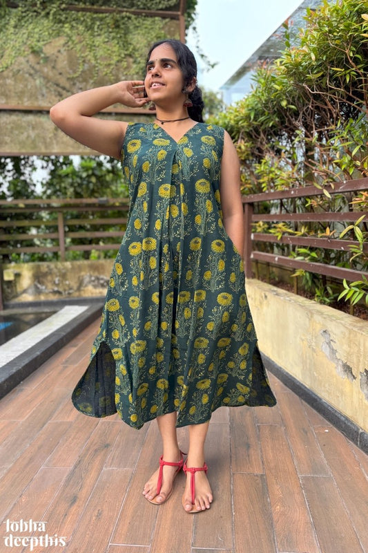 Hara Gulabo Ajrakh Dress - Lobha Deepthis