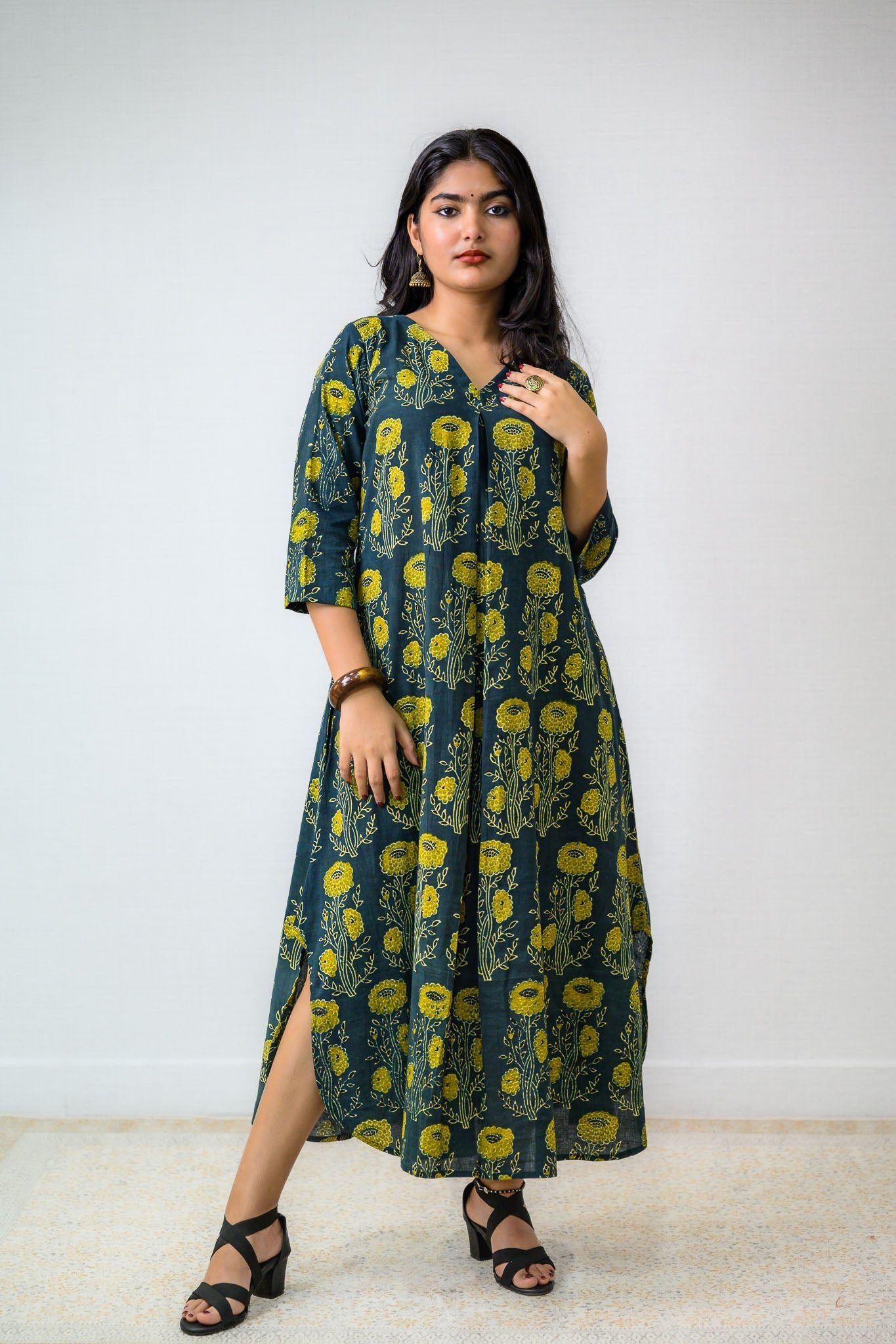 Hara Gulabo Ajrakh Dress - Lobha Deepthis