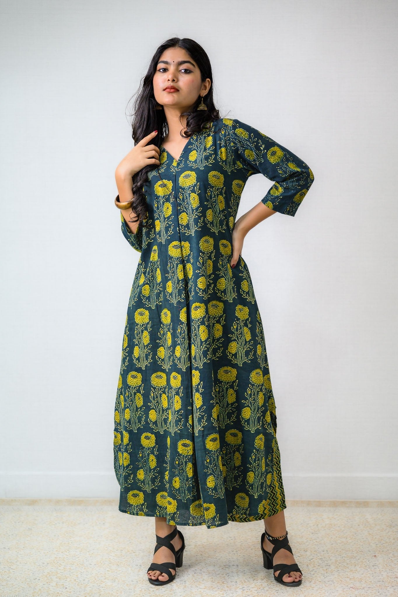 Hara Gulabo Ajrakh Dress - Lobha Deepthis