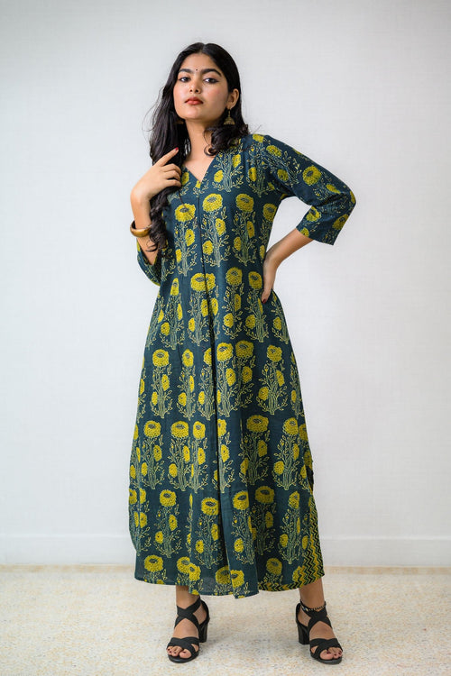 Hara Gulabo Ajrakh Dress - Lobha Deepthis