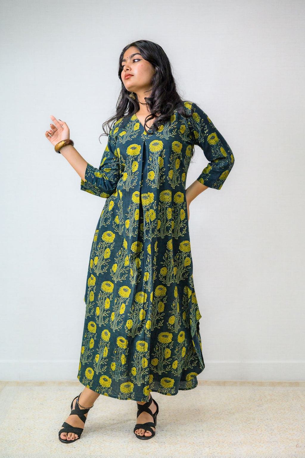 Hara Gulabo Ajrakh Dress - Lobha Deepthis
