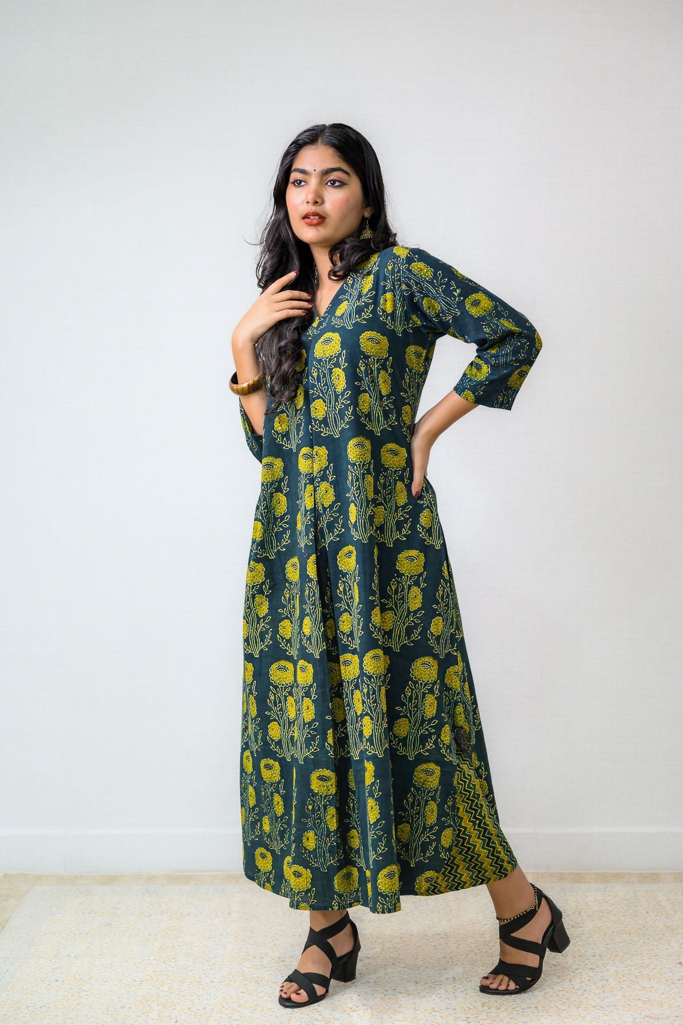 Hara Gulabo Ajrakh Dress - Lobha Deepthis