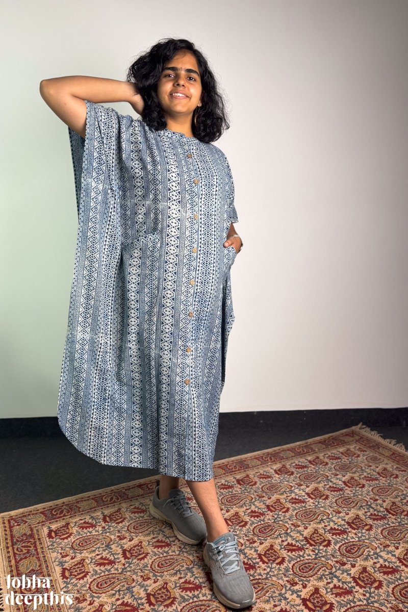 Hawa Blue Dabu Kaftan - Lobha Deepthis