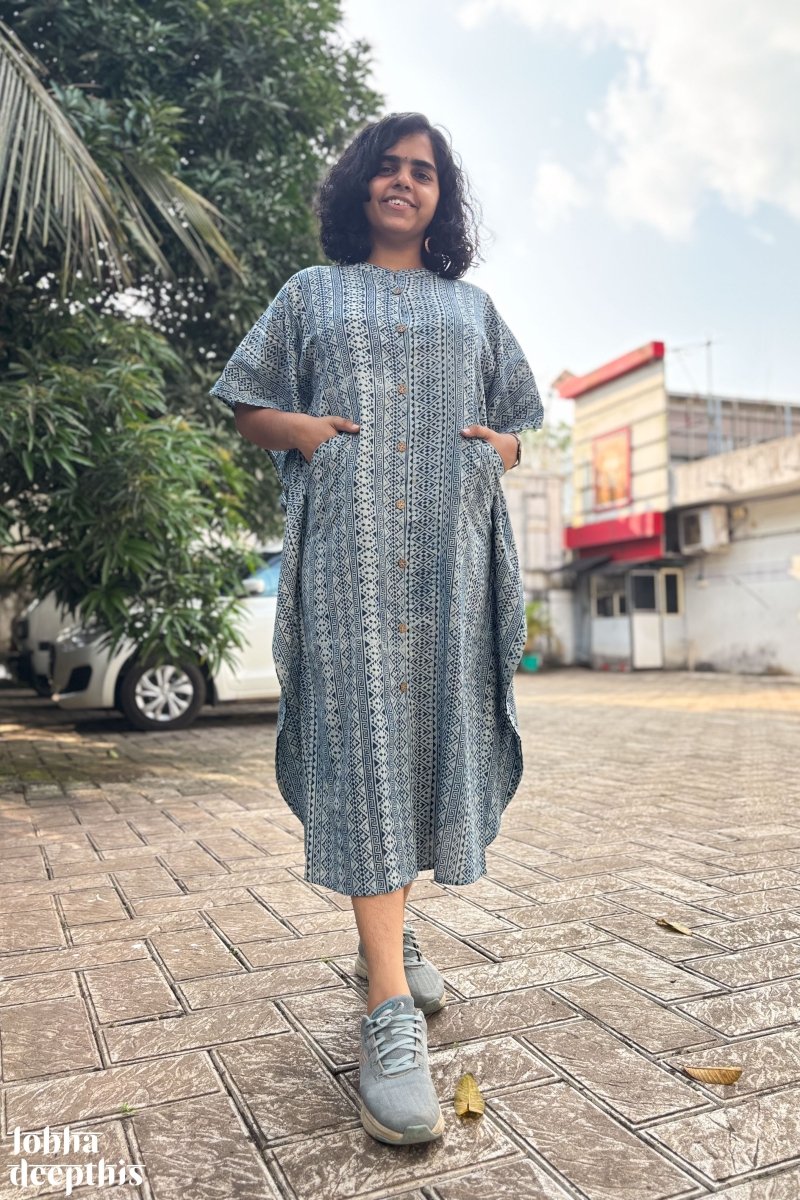 Hawa Blue Dabu Kaftan - Lobha Deepthis