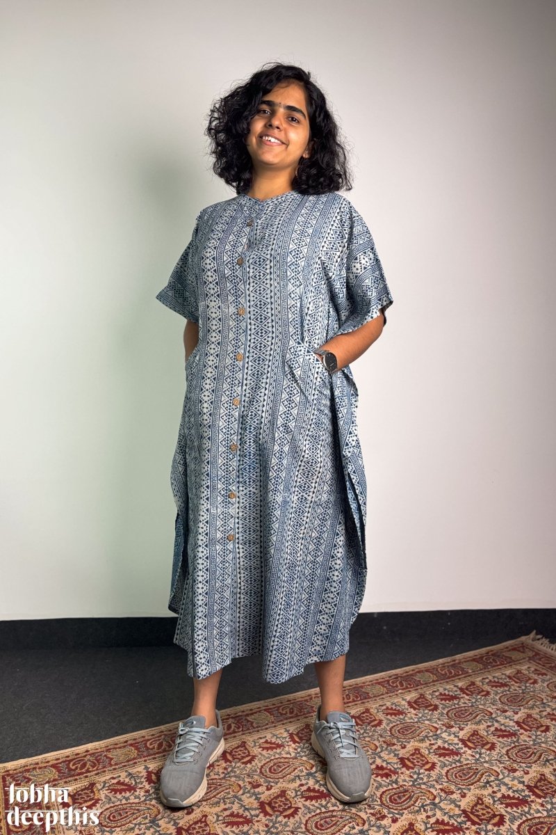 Hawa Blue Dabu Kaftan - Lobha Deepthis