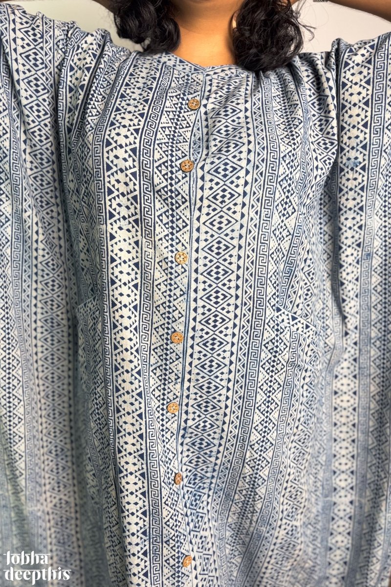 Hawa Blue Dabu Kaftan - Lobha Deepthis