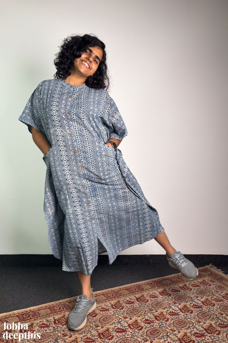 Hawa Blue Dabu Kaftan - Lobha Deepthis